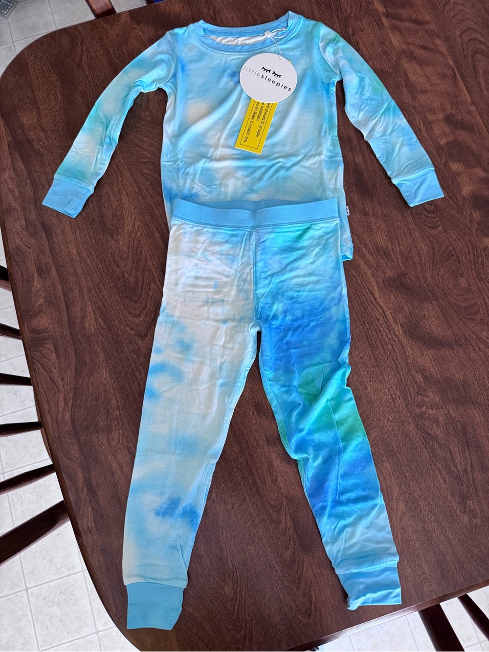 Little Sleepies Blue and Teal Tie-Dye Kids Pajama Set